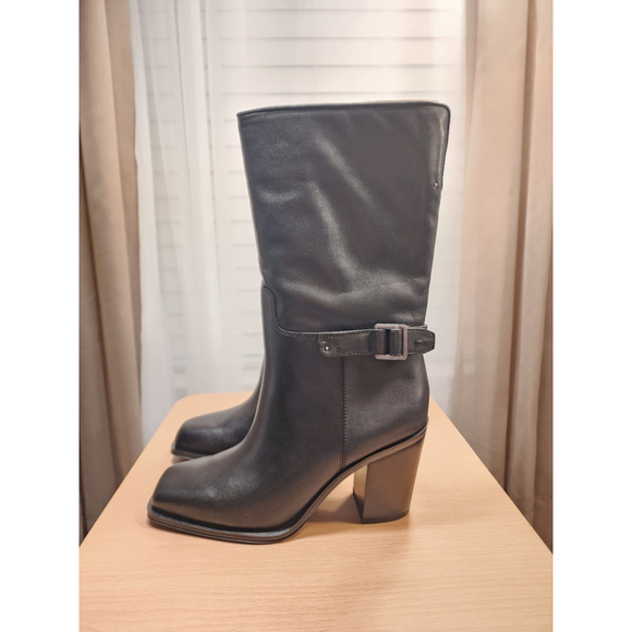 Franco Sarto Classic Women Leather Buckle Midcalf Boots Booties SZ 8 M BLACK - Picture 7 of 14